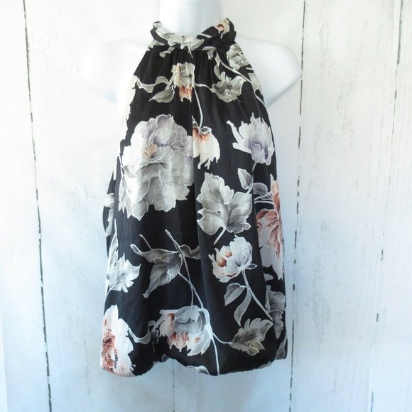 White House Black Market Tops - White House Black Market Top S Black Floral Sleeveless High Neck Halter